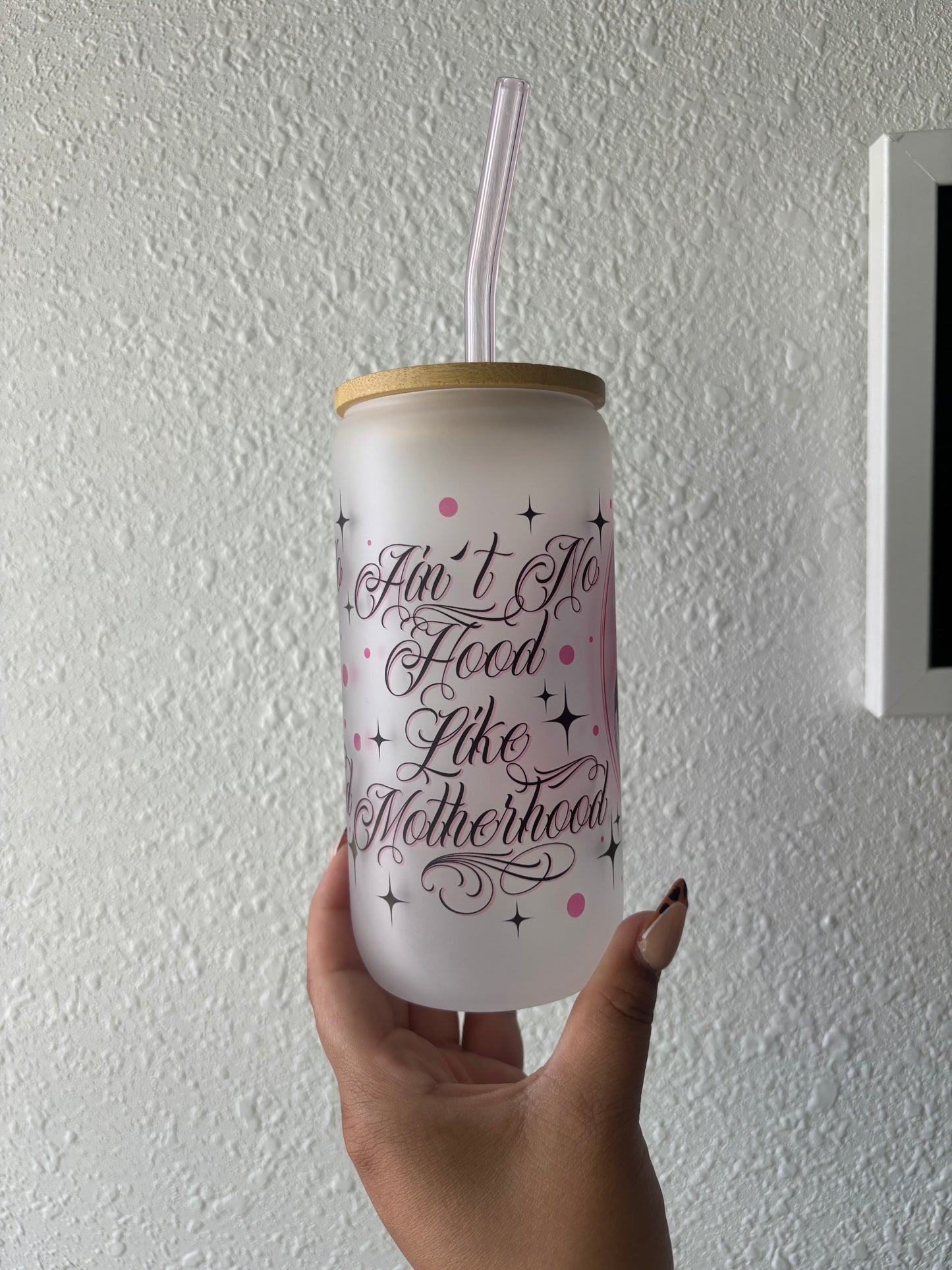 Motherhood glass cup ( pink )