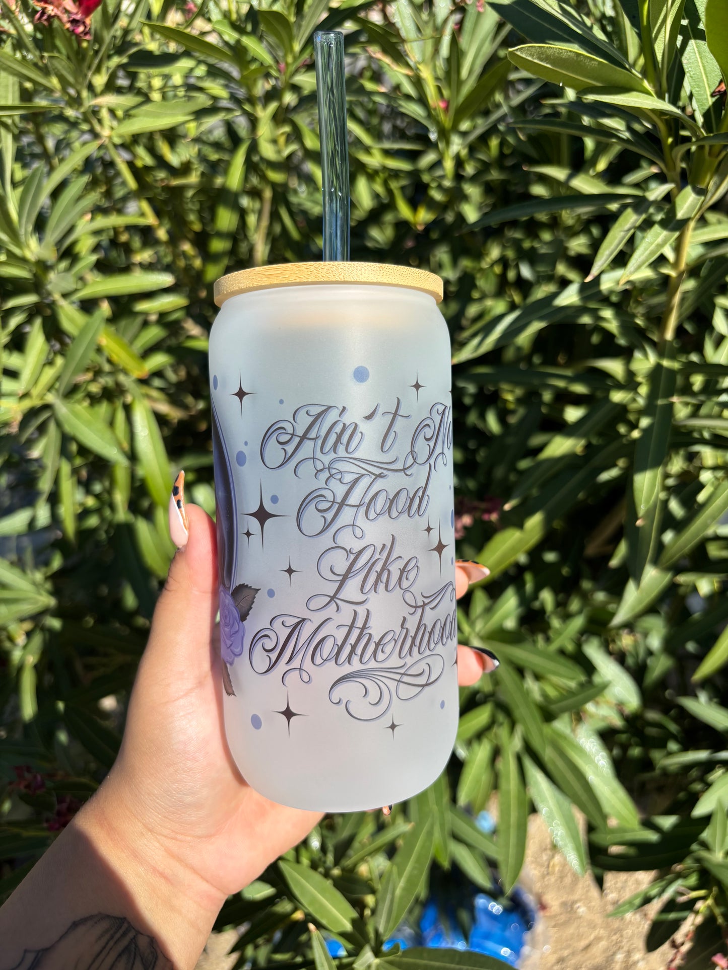 Motherhood glass cup ( blue )