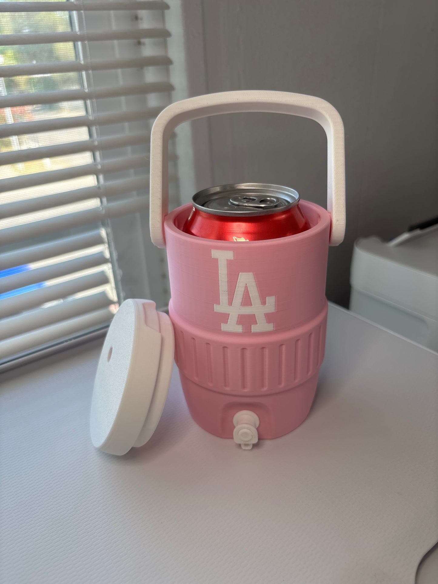 Pink & White Dodgers can holder koozies