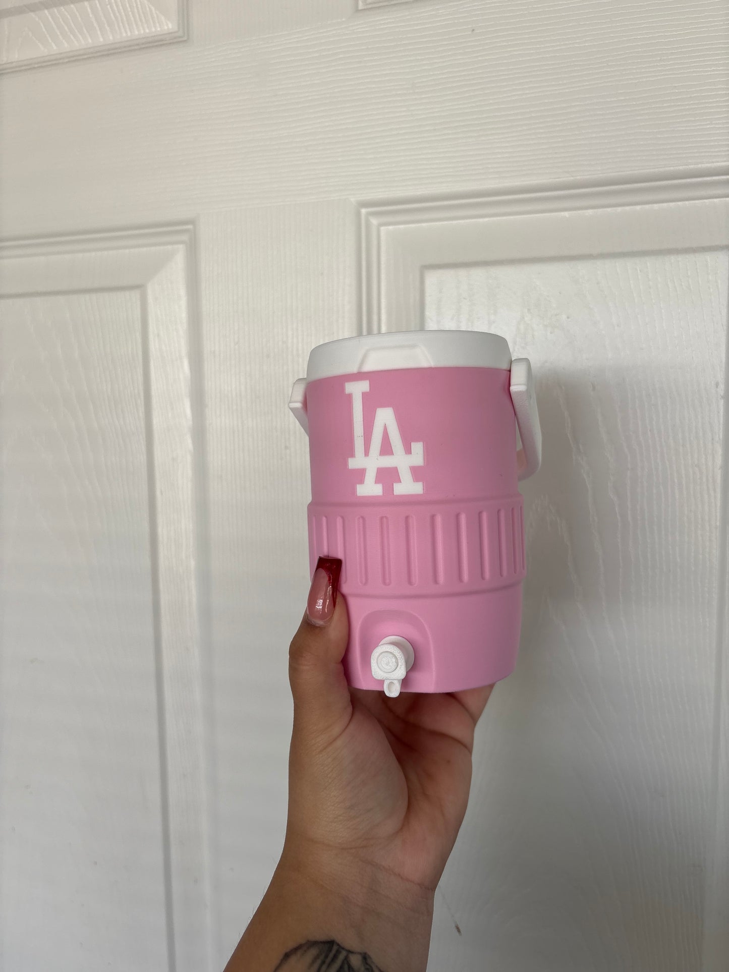 Pink & White Dodgers can holder koozies
