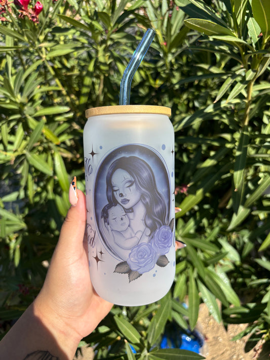 Motherhood glass cup ( blue )