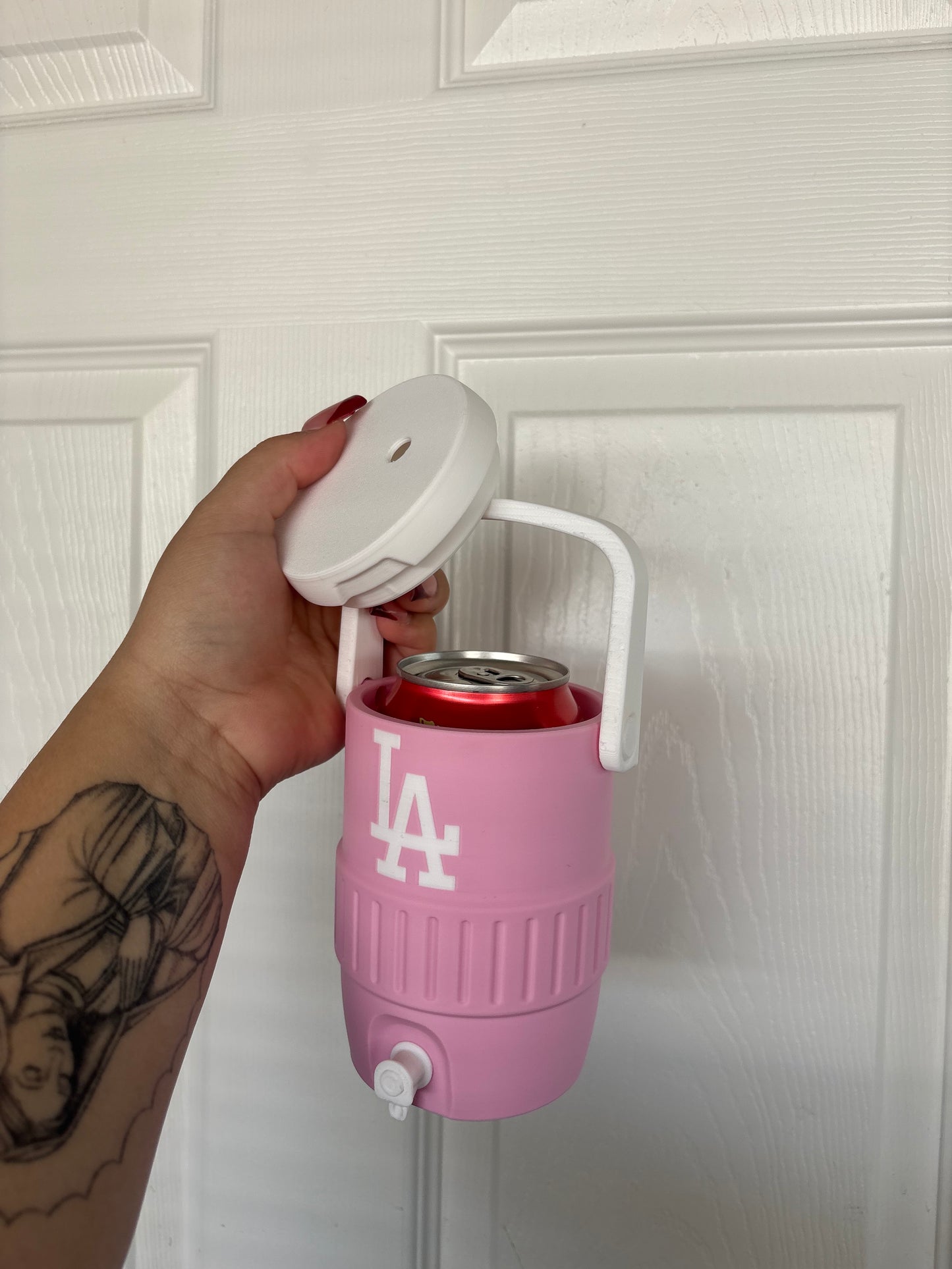 Pink & White Dodgers can holder koozies
