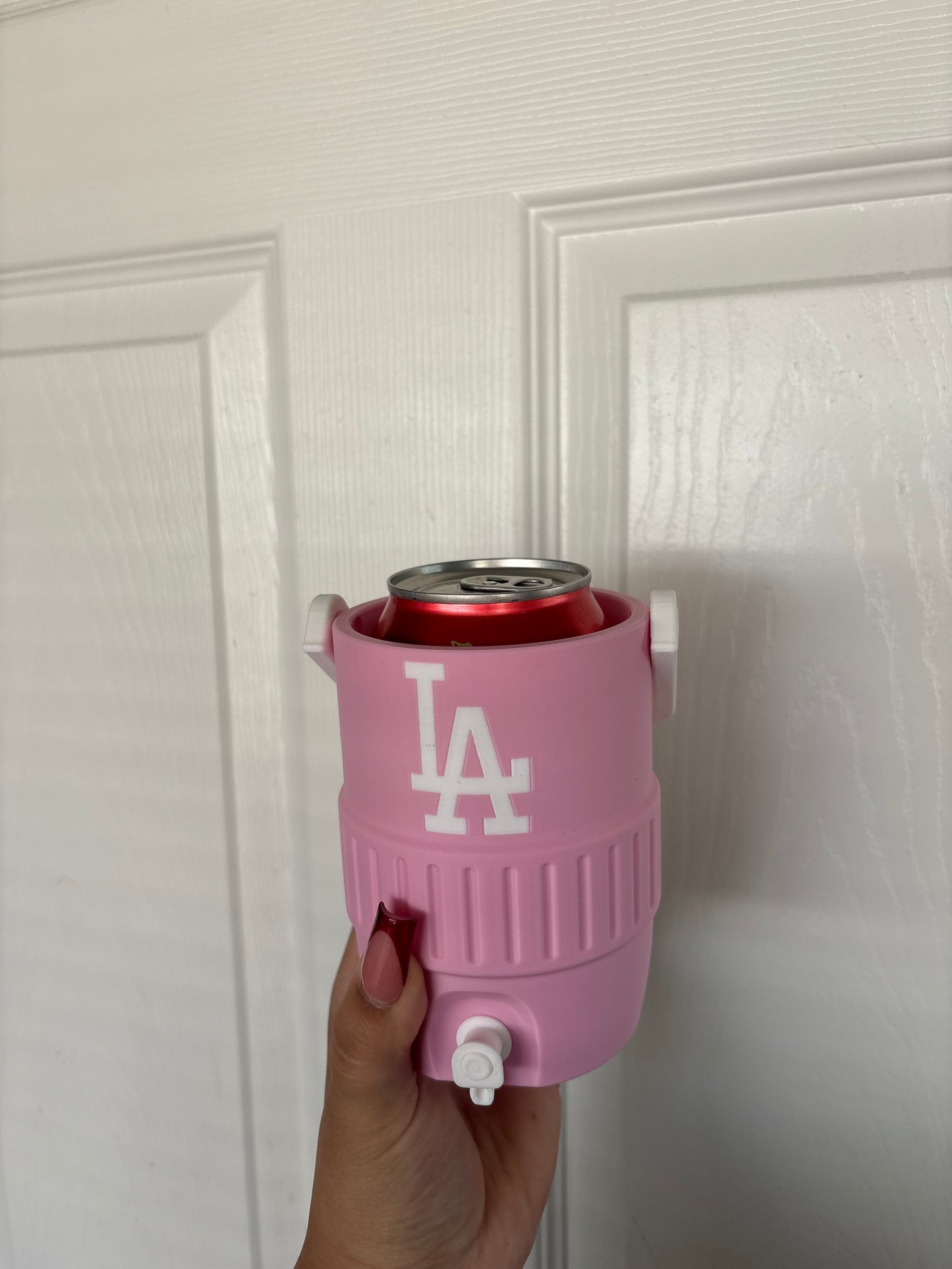 Pink & White Dodgers can holder koozies